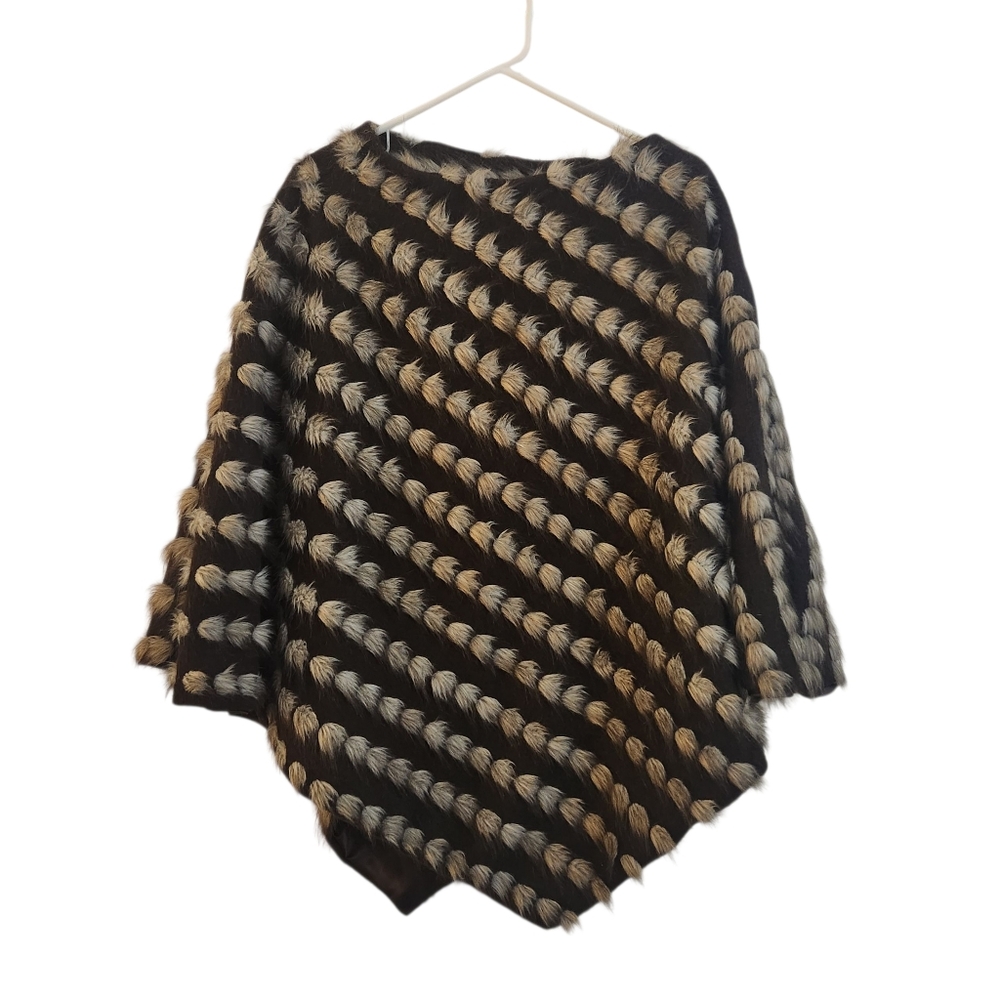 INC International Concepts Tufted Faux Fur Poncho in Brown & White Size Large